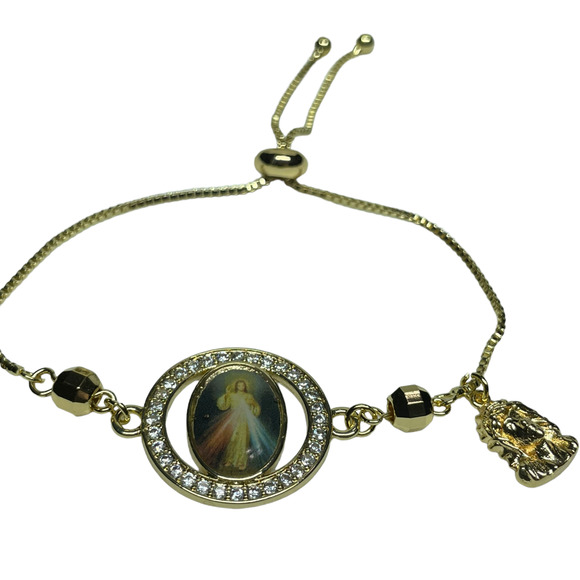 Devine Mercy Jesus Gold Plated Bracelet Adjustable NEW - Picture 2 of 3